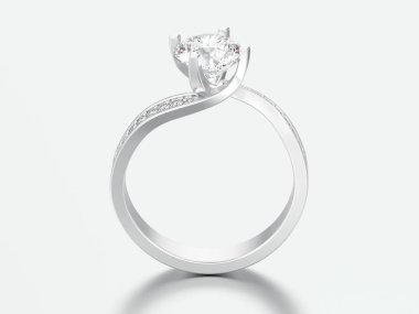 3D çizim gümüş nişan yanılsama elmas yüzük gri bir arka plan üzerinde bükülmüş.