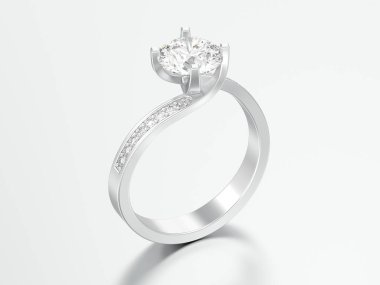 3D çizim gümüş nişan yanılsama elmas yüzük gri bir arka plan üzerinde bükülmüş.