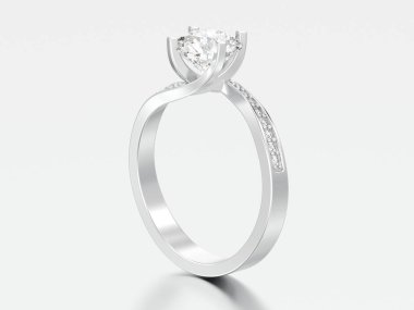 3D çizim gümüş nişan yanılsama elmas yüzük gri bir arka plan üzerinde bükülmüş.