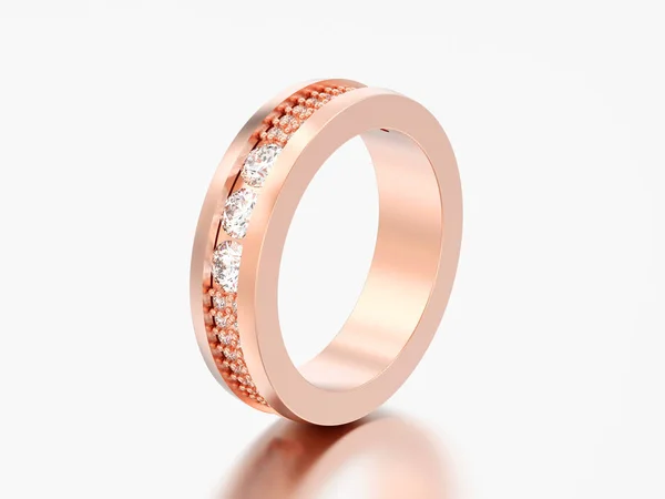 Illusztráció Rose Gold Esküvői Évforduló Zenekar Gyémánt Jegygyűrűt Szürke Háttér — Stock Fotó