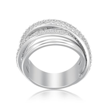 beyaz bir arka plan üzerinde halka yansıması ile 3D illüstrasyon izole gümüş dekoratif elmas criss cross