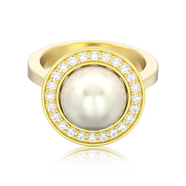 Illusztráció Elszigetelt Arany Gyémánt Esküvői Jegygyűrűt Pearl Tükörképe Fehér Háttér — Stock Fotó