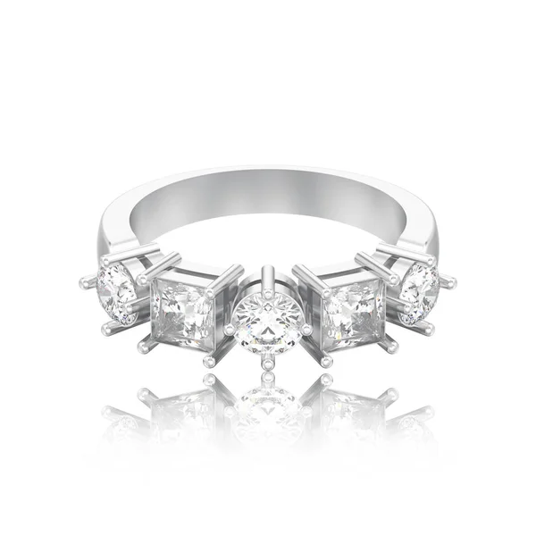 Illustration Isolerade Dekorativa Silverring Med Olika Runda Och Fyrkantiga Diamant — Stockfoto
