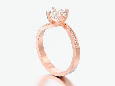 3D çizim gül altın nişan yanılsama elmas yüzük gri bir arka plan üzerinde bükülmüş.