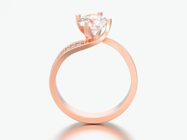 3D çizim gül altın nişan yanılsama elmas yüzük gri bir arka plan üzerinde bükülmüş.