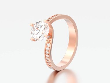 3D çizim gül altın nişan yanılsama elmas yüzük gri bir arka plan üzerinde bükülmüş.