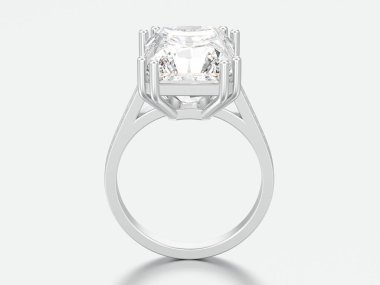 3D resimde gümüş geleneksel solitaire nişan elmas yüzüğü gri bir arka plan üzerinde parlak elmas