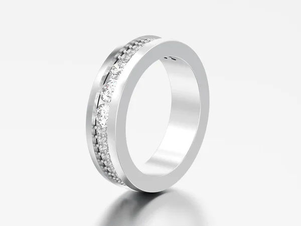 Illustration Silberne Verlobung Hochzeitsband Diamantring Auf Grauem Hintergrund — Stockfoto