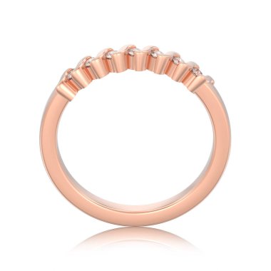 3D illüstrasyon izole gül altın nişan yıldönümü band elmas yüzük beyaz bir arka plan yansıması ile