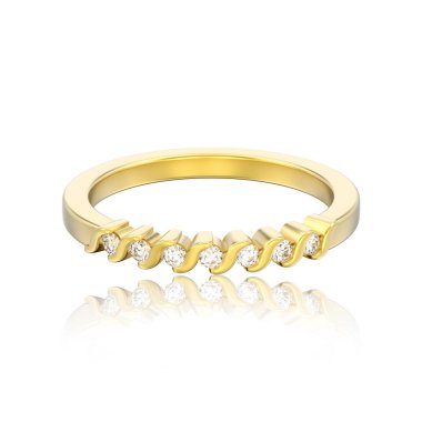 Altın nişan yıldönümü band elmas yüzük beyaz bir arka plan yansıması ile 3D illüstrasyon izole