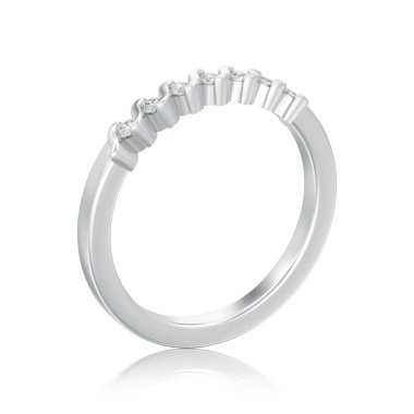 3D illüstrasyon izole gümüş nişan yıldönümü band elmas yüzük beyaz bir arka plan yansıması ile