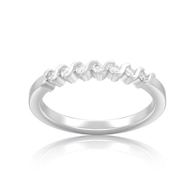 3D illüstrasyon izole gümüş nişan yıldönümü band elmas yüzük beyaz bir arka plan yansıması ile