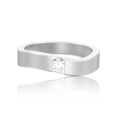 3D illüstrasyon izole yanılsama modern bükülmüş gümüş yüzük elmas ile beyaz bir arka plan yansıması