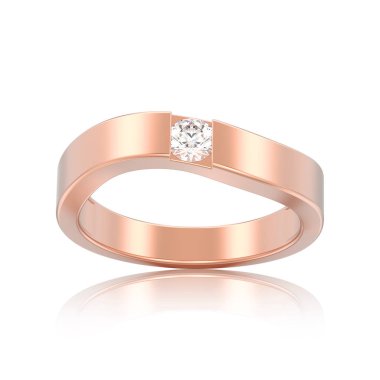 3D illüstrasyon izole yanılsama modern bükülmüş gül altın yüzük elmas ile beyaz bir arka plan yansıması