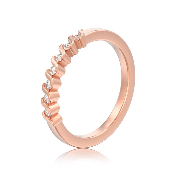 插图独立玫瑰金订婚周年纪念带反射白色背景的钻石戒指 — 图库照片