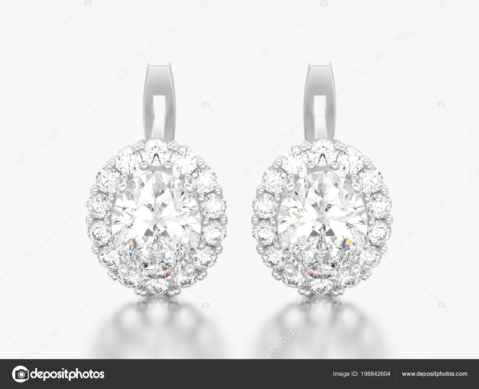 Illustration Silver Diamond Earrings Oval Gemstone Hinged Lock Grey ...