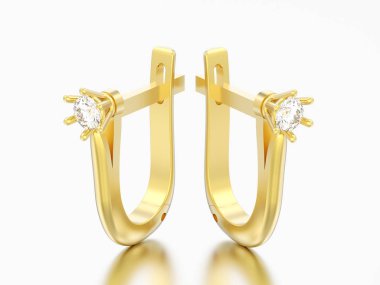 3D çizim altın elmas gri bir adam üzerinde menteşeli kilit ile solitaire küpe