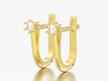 3D çizim altın elmas gri bir adam üzerinde menteşeli kilit ile solitaire küpe