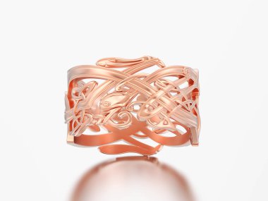 3D çizim gül altın nişan alyansı benzersiz yüzüğü gri bir arka plan üzerinde