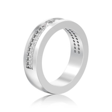 3D illüstrasyon izole gümüş nişan düğün yıldönümü band elmas yüzük beyaz bir arka plan yansıması ile