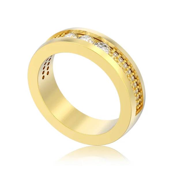 插图孤立黄金订婚结婚周年纪念带反射白色背景的钻石戒指 — 图库照片