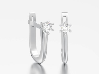 3D çizim gümüş gri bir arka plan üzerinde menteşeli kilit ile solitaire küpe elmas