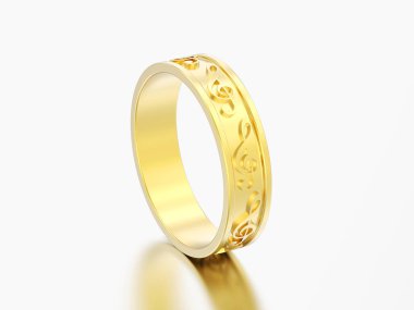 Not tiz nota anahtarı üzerinde gri bir arka plan ile 3D çizim altın modern müzik halka