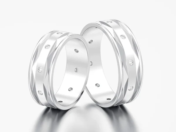 Illustration Zwei Silberne Moderne Verlobungsringe Mit Diamanten Auf Grauem Hintergrund — Stockfoto