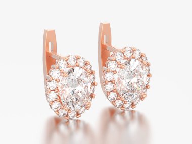 gri bir arka plan üzerinde menteşeli kilit ile oval değerli taş ile 3D illüstrasyon rosegold elmas küpe