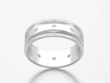 3D resimde beyaz altın veya gümüş altın modern nişan düğün elmas yüzüğü gri bir arka plan üzerinde