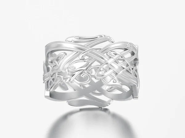 Illustration Exklusives Silbernes Verlobungsband Einzigartiger Ring Auf Grauem Hintergrund — Stockfoto