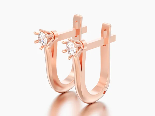 Illusztráció Rose Gold Diamond Solitaire Fülbevaló Rászerelt Zárat Szürke Háttér — Stock Fotó