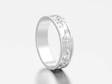 3D çizim gümüş modern müzik çalmak gri bir arka plan üzerinde Not tiz nota anahtarı ile