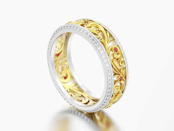 Illustration Gold Silver Engagement Wedding Band Ring Curve Out Ornament — Stock Photo, Image