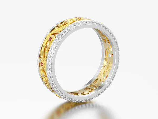 Illusztráció Arany Ezüst Esküvői Zenekar Jegygyűrűt Görbe Dísz Red Ruby — Stock Fotó