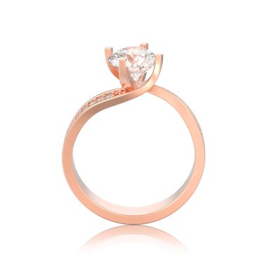 3D illüstrasyon izole gül altın nişan yanılsama bükülmüş elmas yüzük beyaz bir arka plan üzerinde