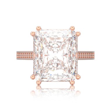 3D illüstrasyon izole gül altın geleneksel tek taş nişan elmas yüzük beyaz bir arka plan üzerinde parlak elmas