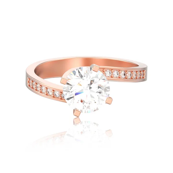 插图孤立玫瑰金订婚错觉扭曲钻石戒指在白色背景上 — 图库照片
