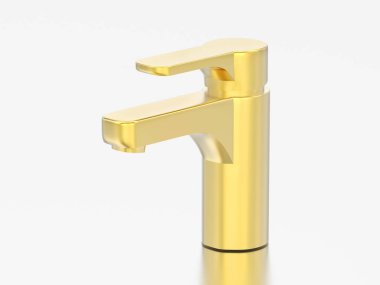 gri bir arka plan üzerinde 3D resimde sarı altın musluk