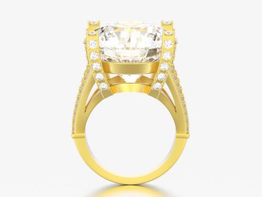 3D çizim altın solitaire nişan dekoratif elmas yüzük gri bir arka plan üzerinde