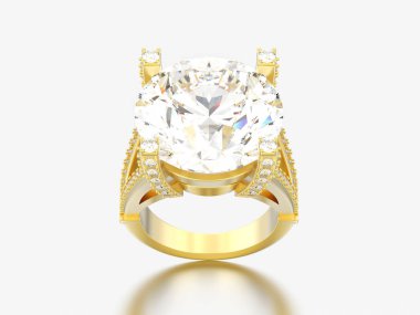 3D çizim altın solitaire nişan dekoratif elmas yüzük gri bir arka plan üzerinde