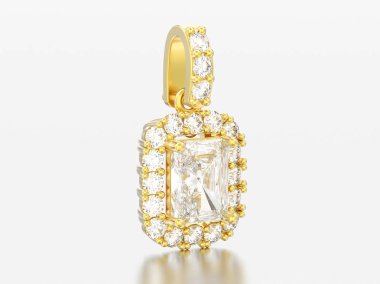 gri bir arka plan üzerinde 3D resimde dekoratif Altın Pırlanta Kolye