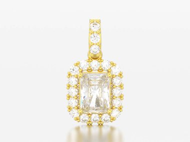 gri bir arka plan üzerinde 3D resimde dekoratif Altın Pırlanta Kolye