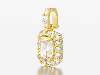 gri bir arka plan üzerinde 3D resimde dekoratif Altın Pırlanta Kolye