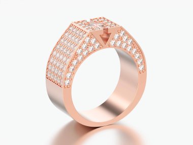 3D çizim altın pırlanta mühür yüzüğü gri bir arka plan üzerinde yükseldi.