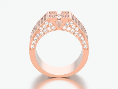 3D çizim altın pırlanta mühür yüzüğü gri bir arka plan üzerinde yükseldi.