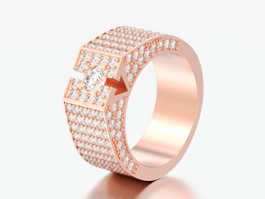 3D çizim altın pırlanta mühür yüzüğü gri bir arka plan üzerinde yükseldi.