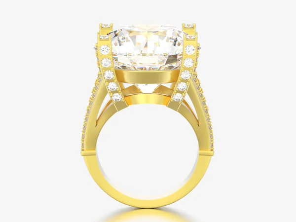 Illustration Gold Solitaire Engagement Dekorativer Diamantring Auf Grauem Hintergrund — Stockfoto