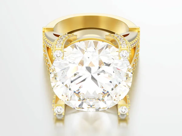 Anillo Diamantes Decorativo Compromiso Solitario Oro Con Ilustración Sobre Fondo — Foto de Stock