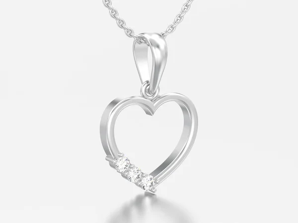 Иллюстрация Белое Золото Серебро Бриллиантовое Сердце Ожерелье Цепи Сером Фоне — стоковое фото